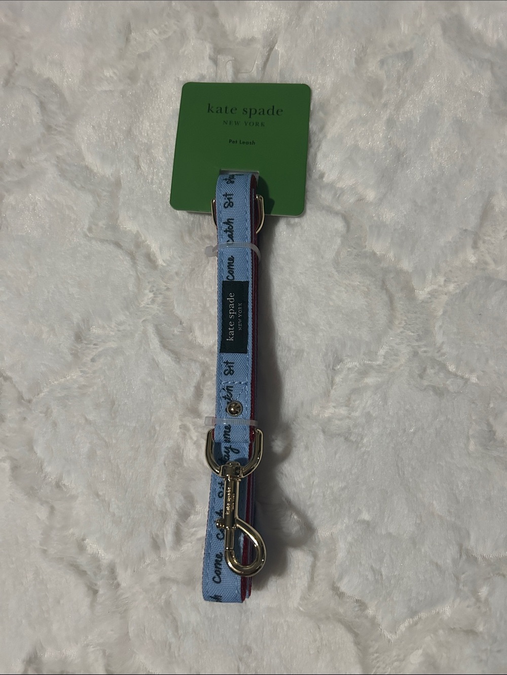 kate spade light blue printed dog leash with gold hardware